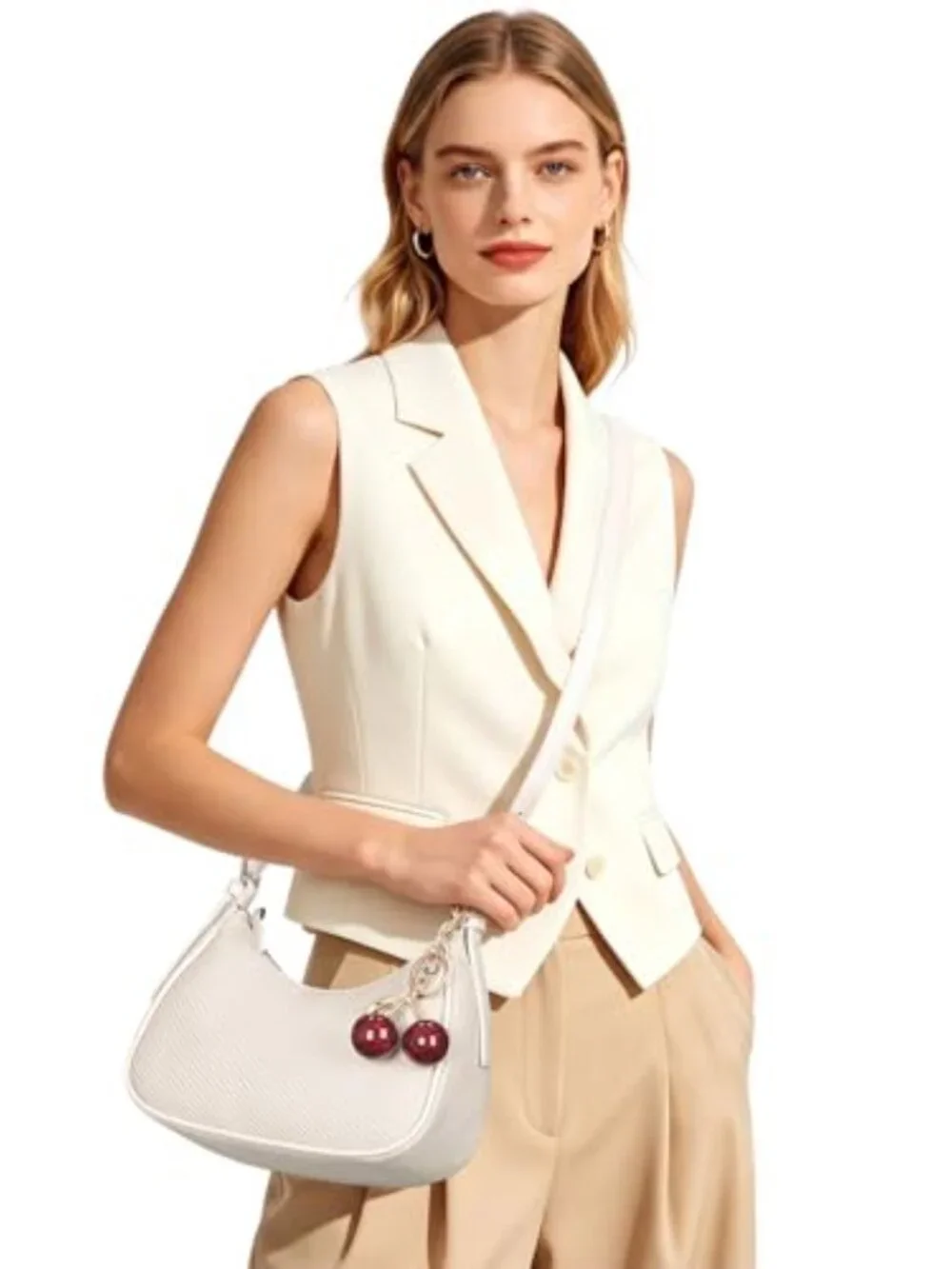 Small Hobo Purse with Cherry Charm | Faux Leather Shoulder Bag